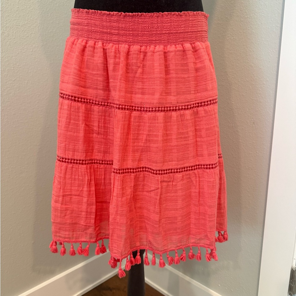 LOFT Coral A-Line Skirt with Tassel Accents